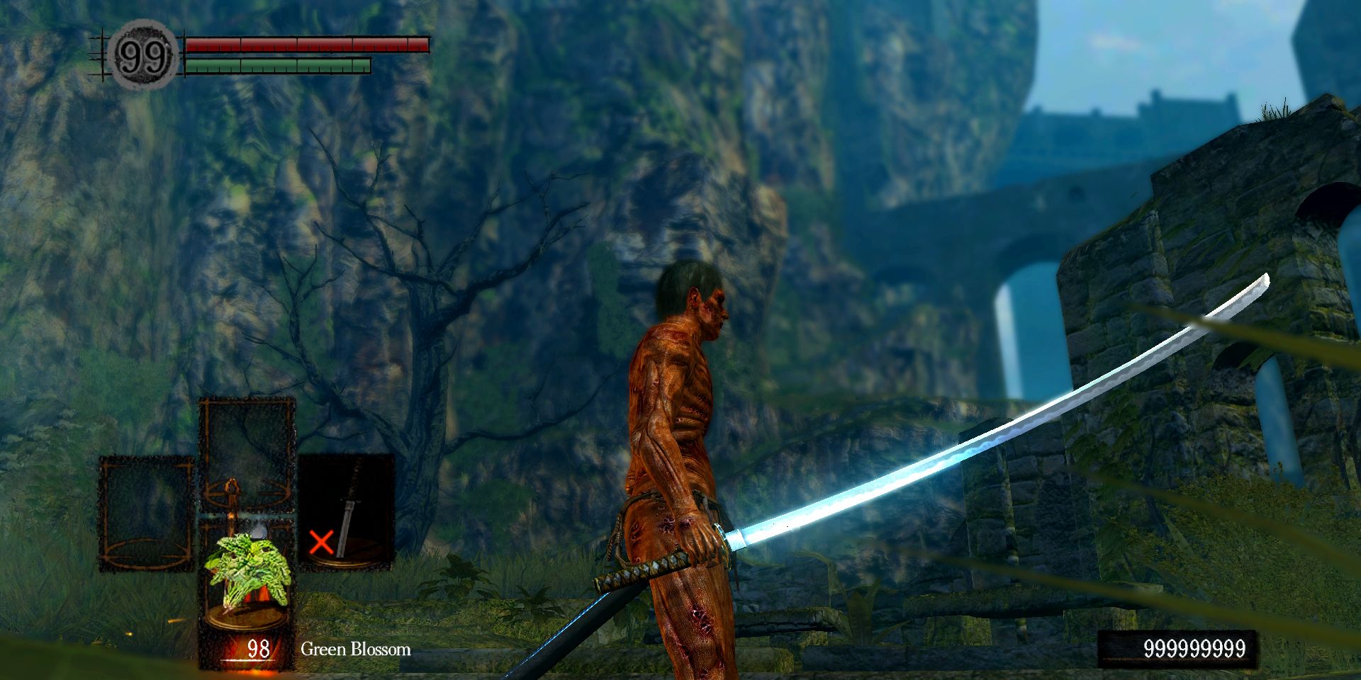 very long katana held by a hollow player.