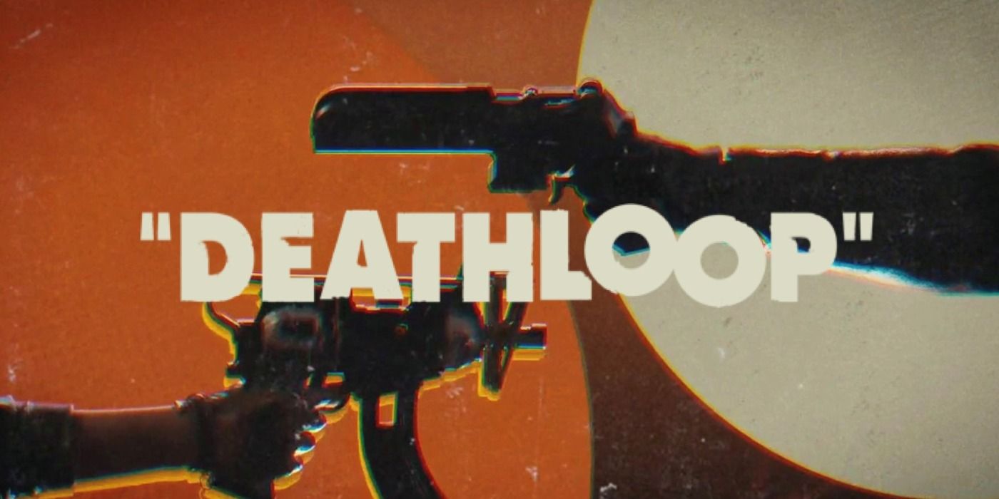 deathloop logo with two guns on each side