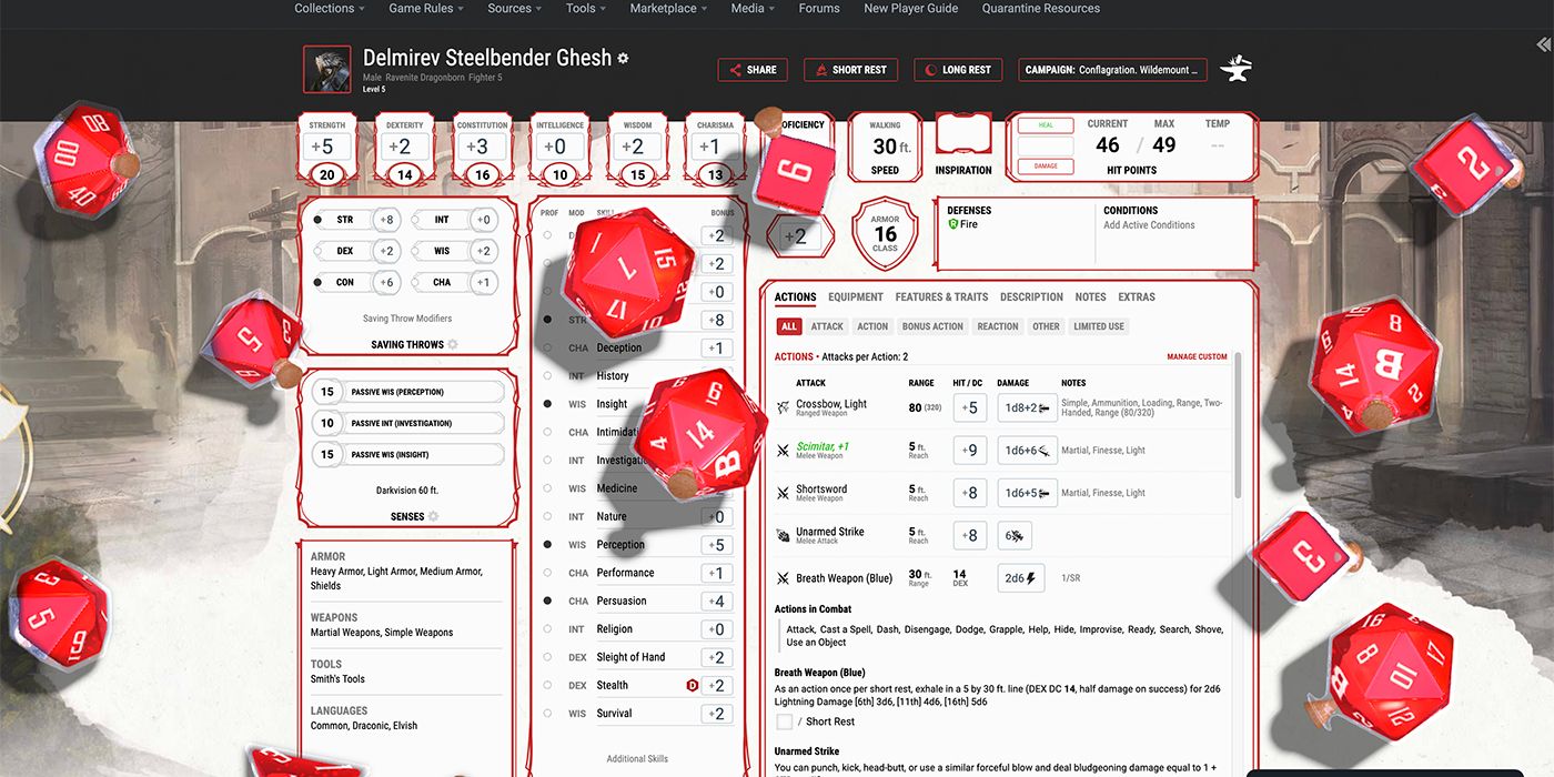 Dice of Healing rolling on character sheet