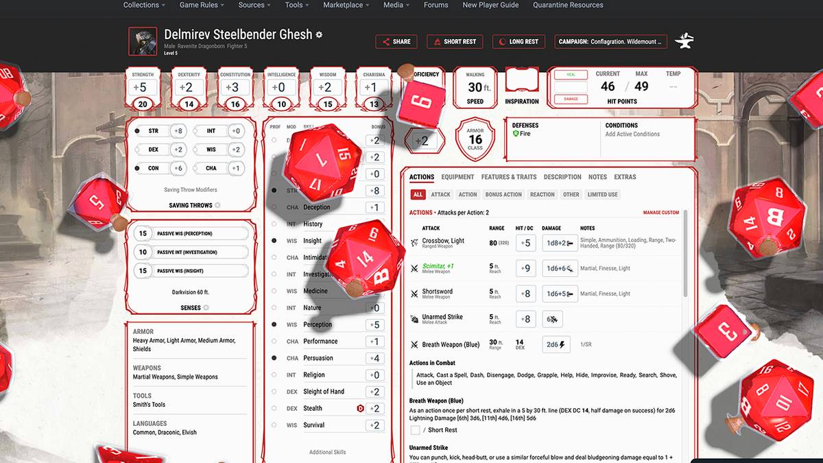 Dice of Healing rolling on character sheet