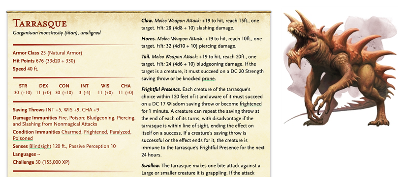 DnD Tarrasque stat block
