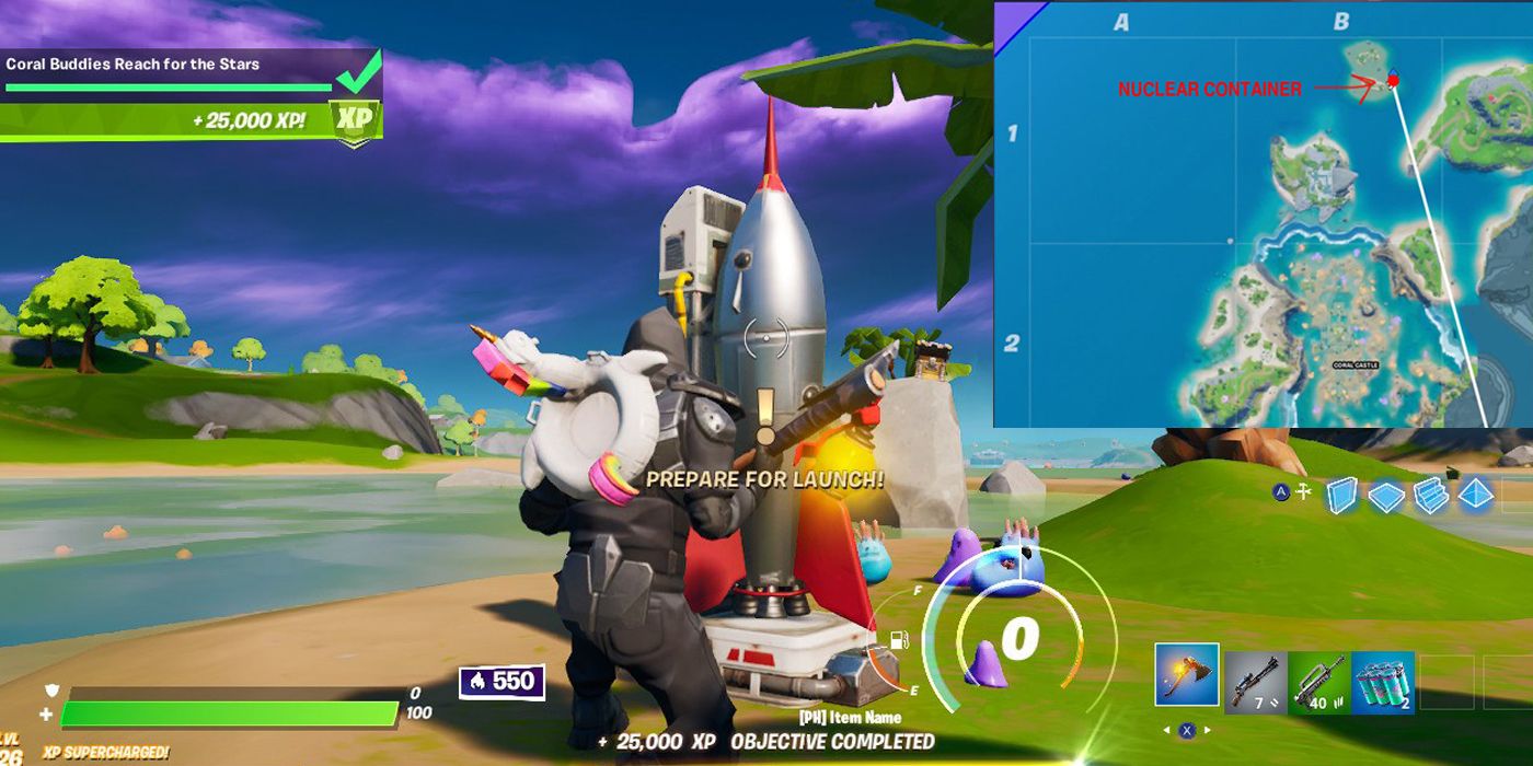 fortnite nuclear age coral buddies rocket launch complete