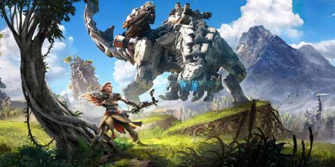 Aloy fighting a robot in horizon zero dawn 