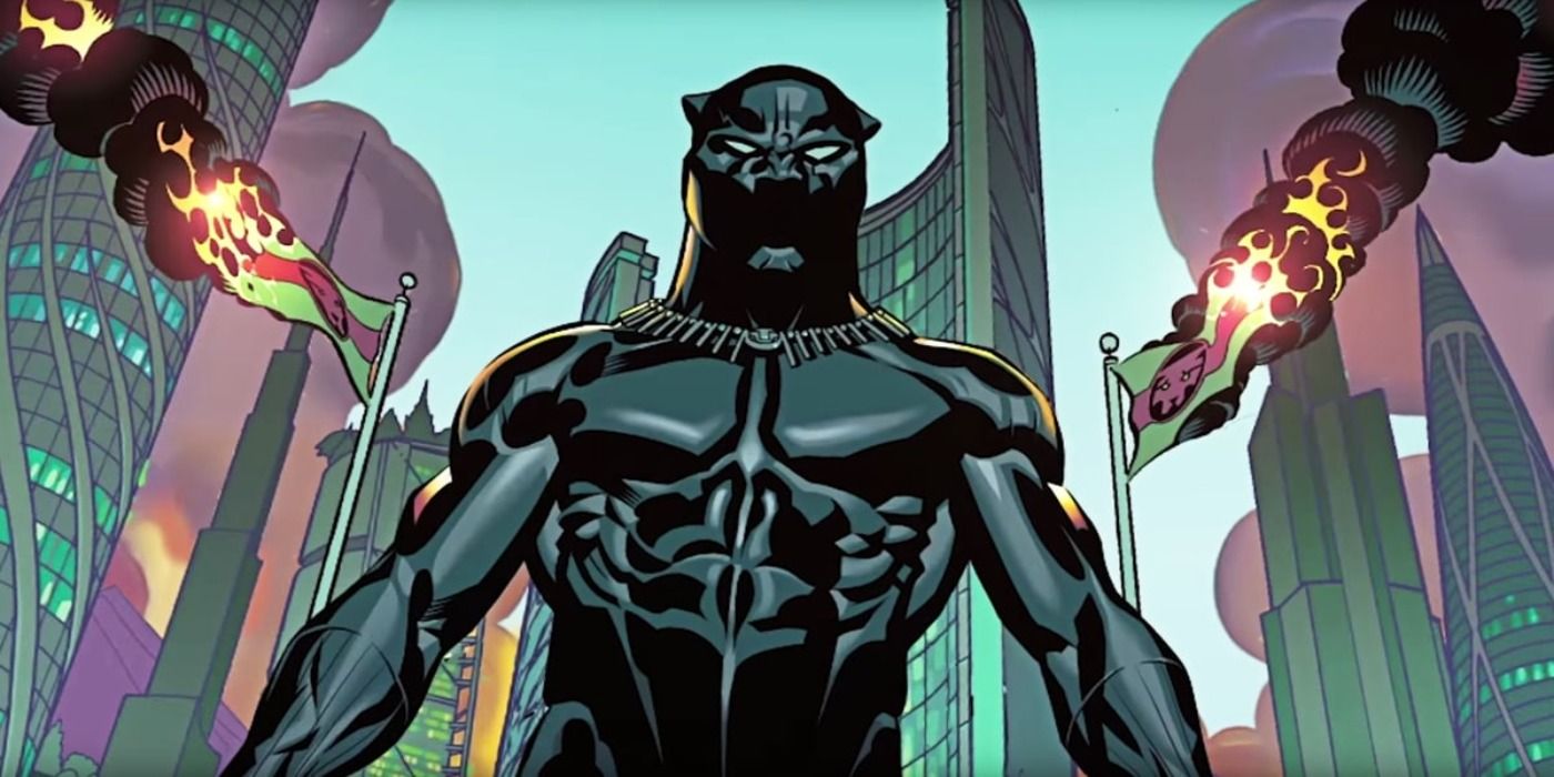 marvel black panther comic book panel with city in back