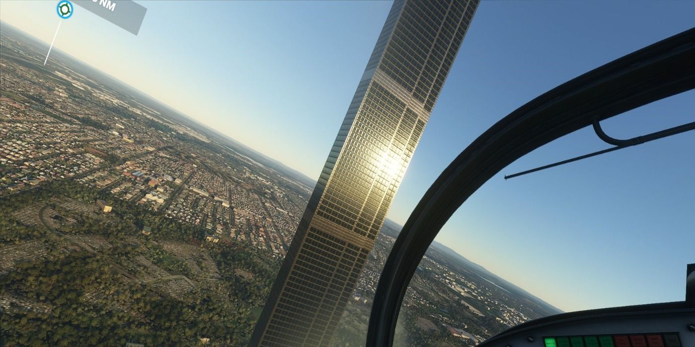microsoft flight sim weird skyscraper in game screenshot