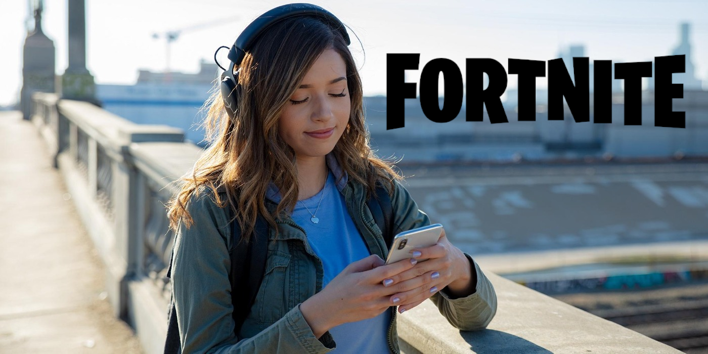 pokimane with fortnite logo