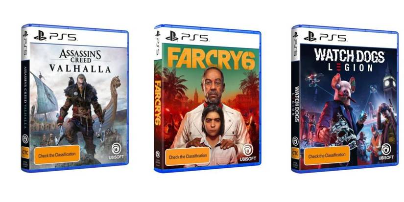assassins creed valhalla far cry 6 and watch dogs legion ps5 game covers