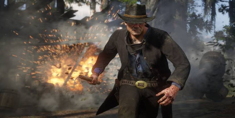red dead redemption 2 arthur morgan holding dynamite