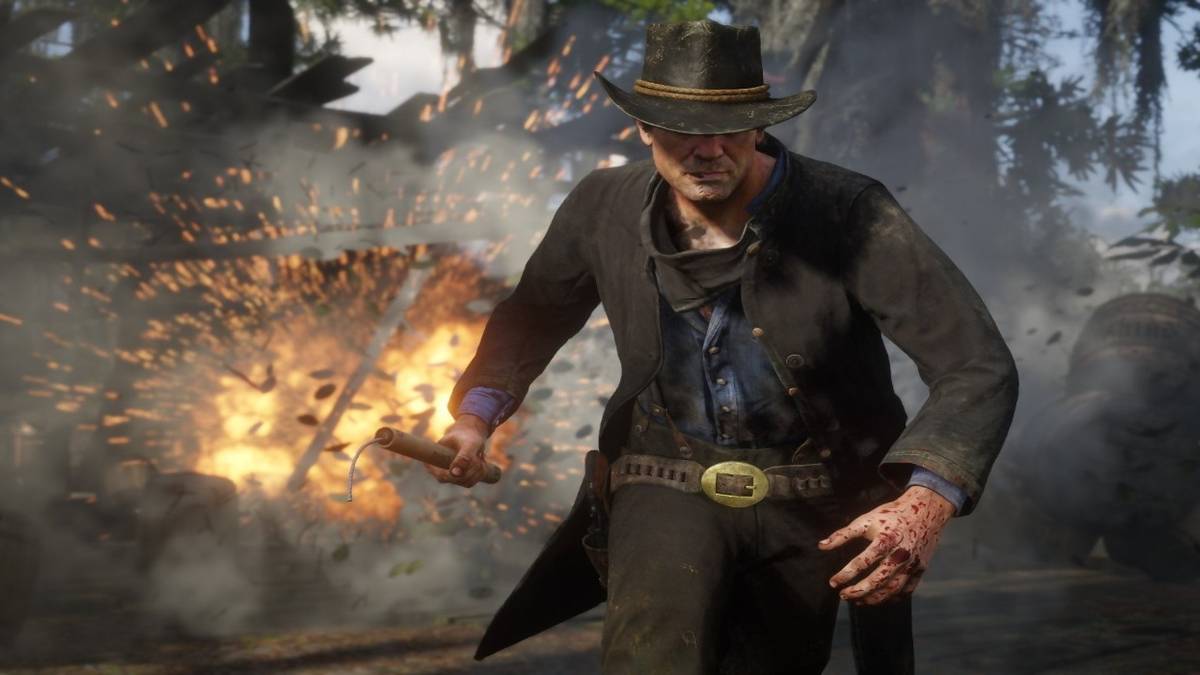 red dead redemption 2 arthur morgan holding dynamite