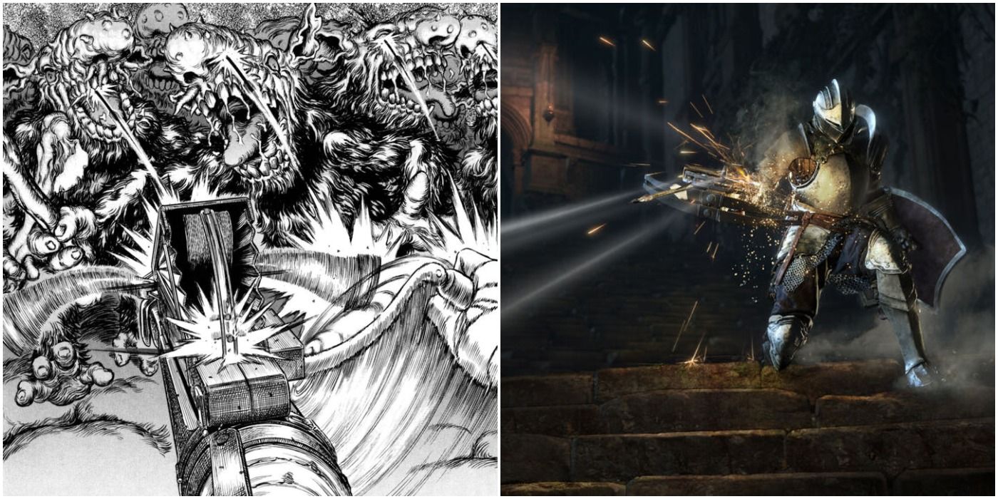 guts' repeater crossbow in the berserk manga and the repeating crossbow in dark souls 3.