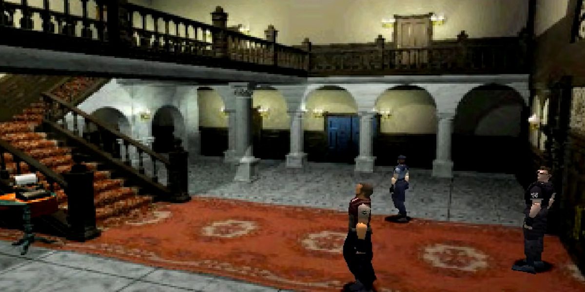 Three characters in the Resident Evil 1 mansion