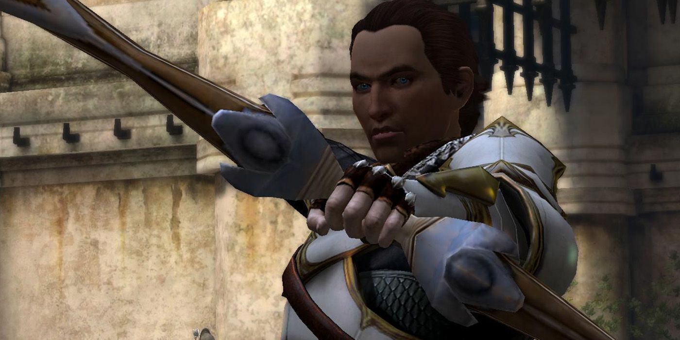 Sebastian Vael aiming his bow in Dragon Age 2