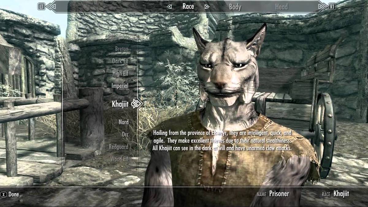 Khajit character creation menu Skyrim
