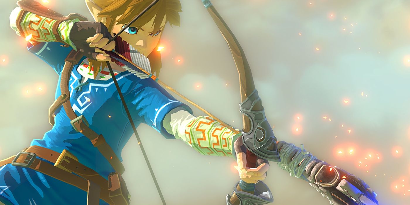 Link shooting a bow in BoTW