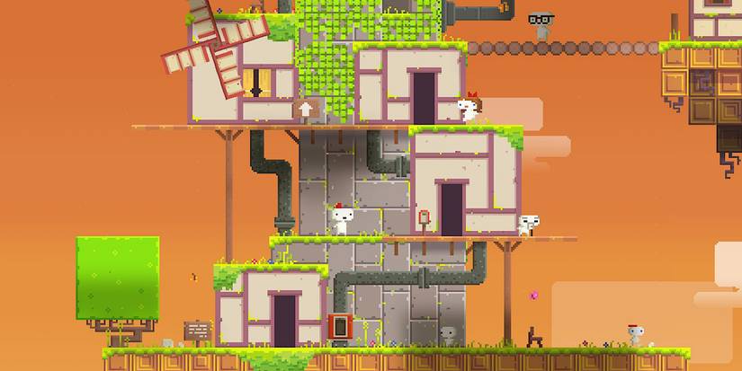Fez indie game tower sunset