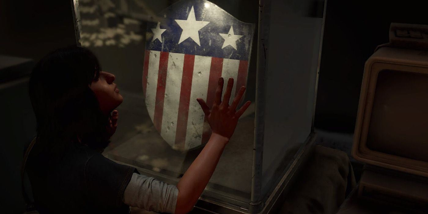 Kamala Khan looking at Captain America's shield