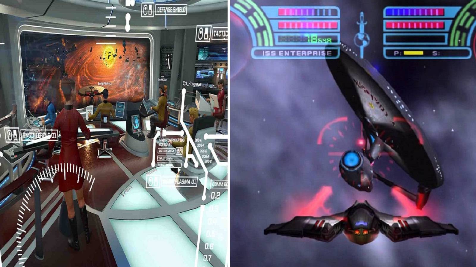 A screenshot from Star Trek: Bridge Crew and a screenshot from Star Trek: Shattered Universe