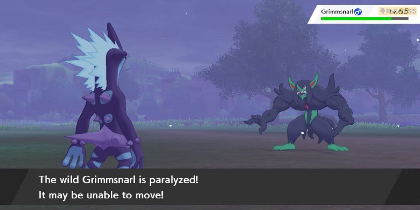 A Grimmsnarl inflicted with the Paralysis status in Pokémon Sword & Shield