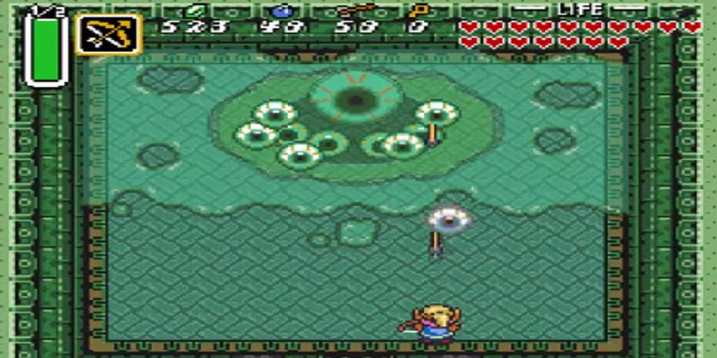 The boss battle against Misery Mire's Vitreous in The Legend of Zelda: A Link to the Past