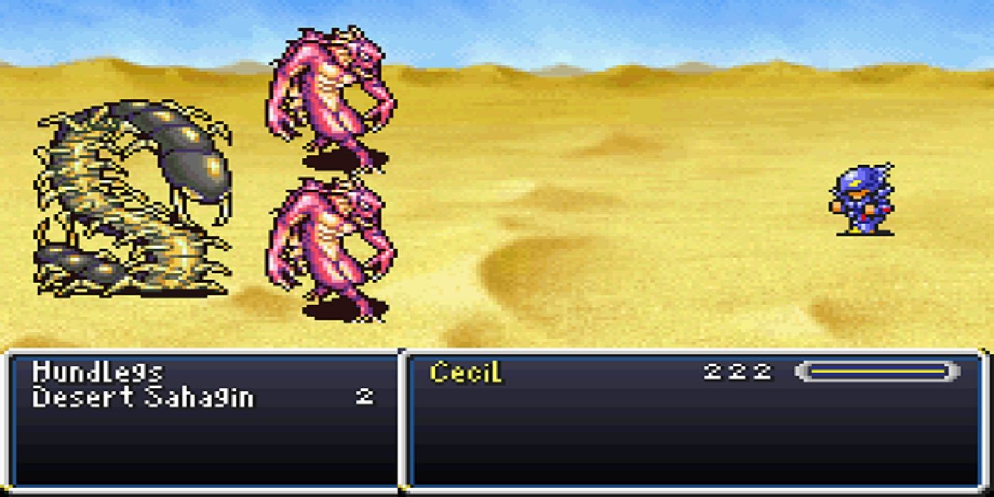 Final Fantasy IV's Desert Sahagin and Hundlegs in battle