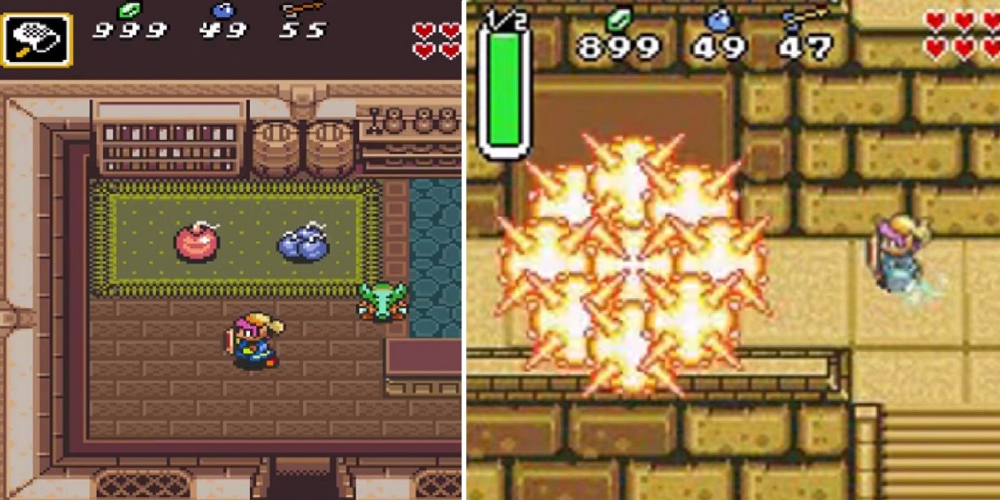 An image of Link acquiring the Super Bomb from the Bomb Shop and destroying the barrier to the Pyramid of Power's Fairy fountain in The Legend of Zelda: A Link to the Past 