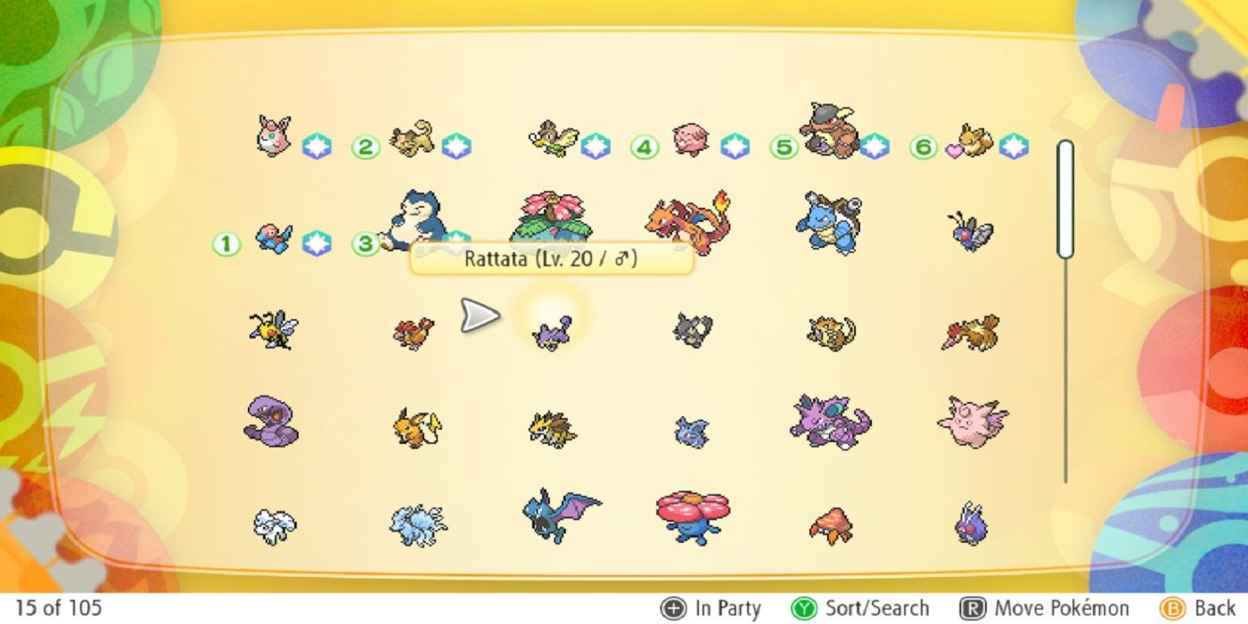 The Pokémon Box Link screen in Pokémon Let's Go