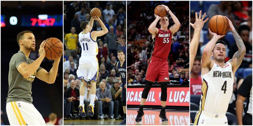 Steph Curry, Klay Thompson, Duncan Robinson, JJ Redick jump shots