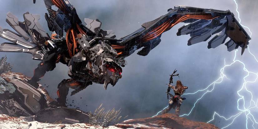 Aloy fighting a Stormbird.