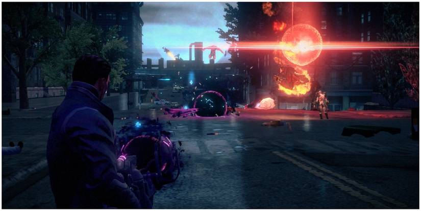 Black Hole Launcher being shot at a few enemies