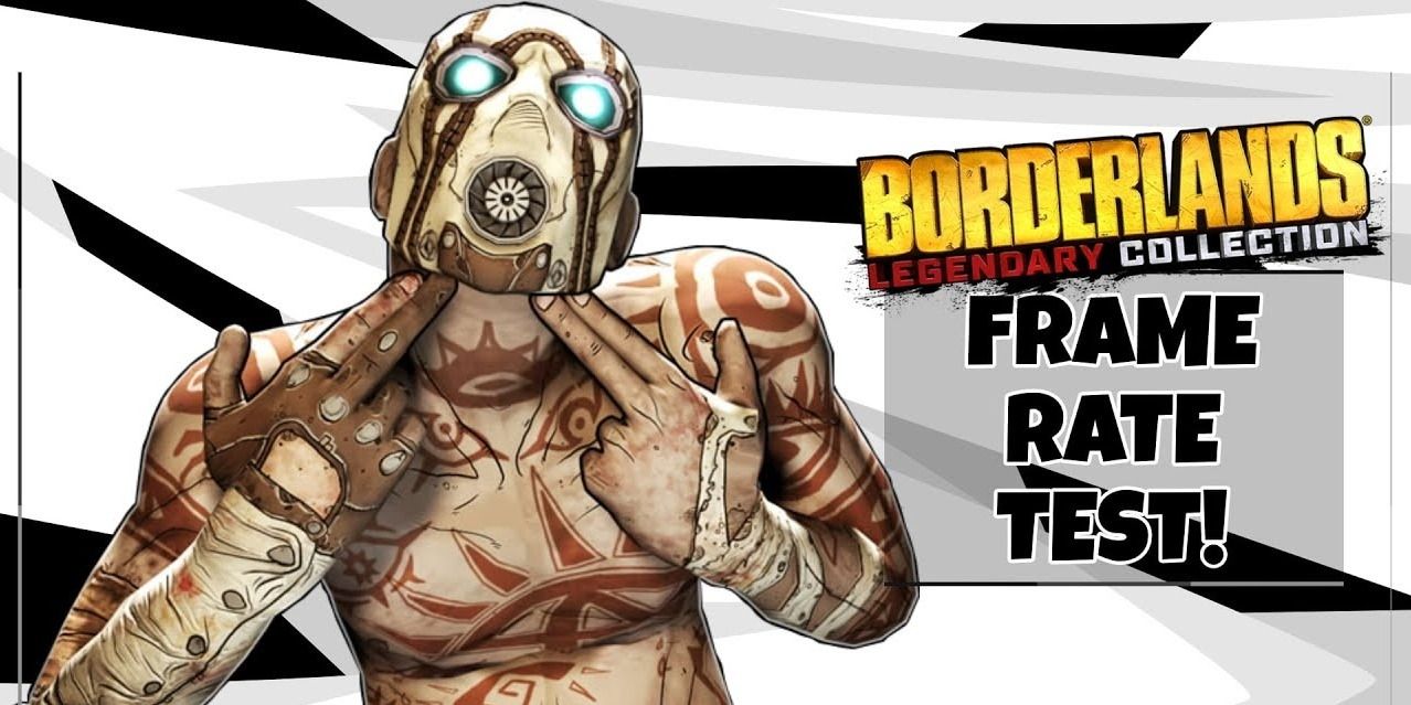 Borderlands Bandit holding fingers up to chin "Frame Rate Test" words in background