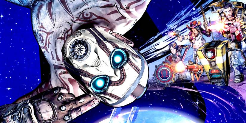 Bandit in space with cast of borderlands behind him