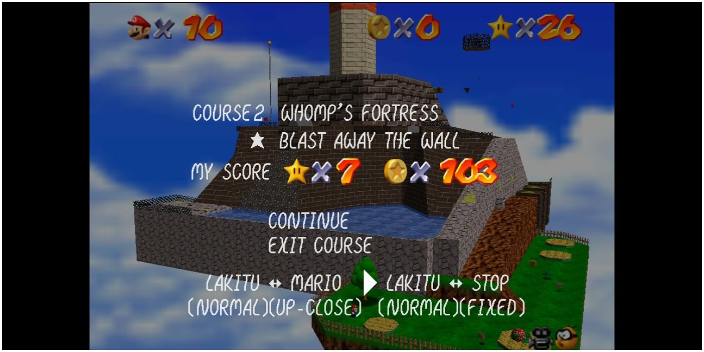 The camera settings in the pause menu of Mario 64.