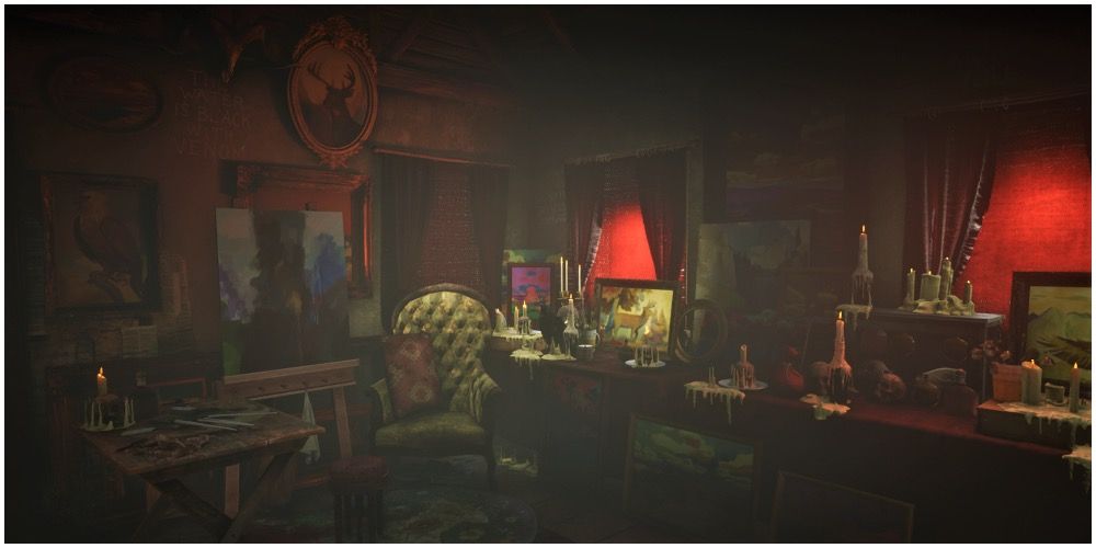 The inside of the Strange Man's cabin