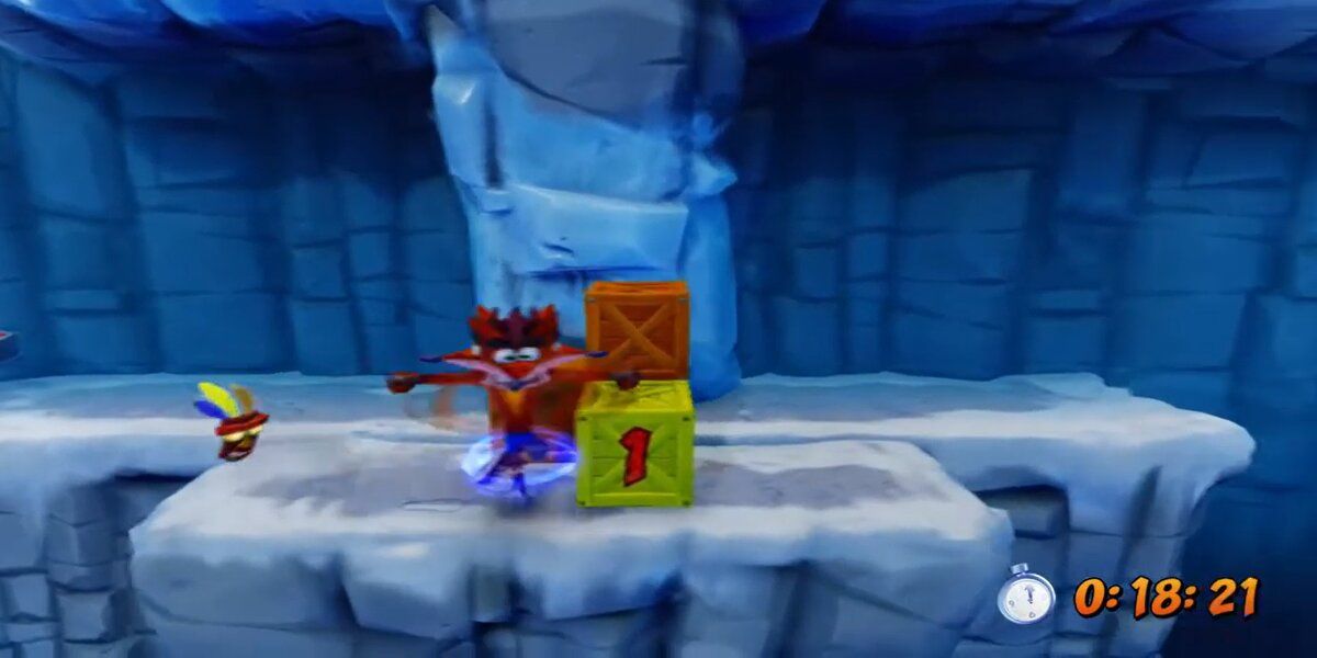 Crash Bandicoot in the stage Snow Biz from the N. Sane trilogy