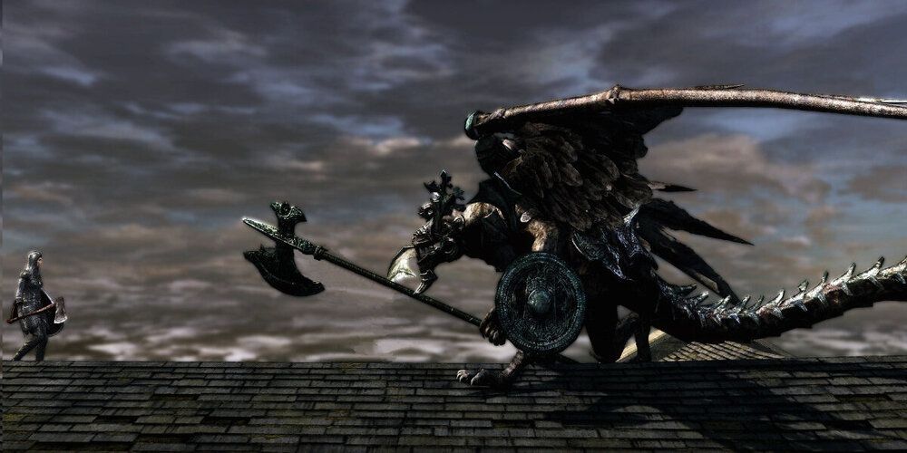 The iconic fight against the gargoyles in Dark Souls.