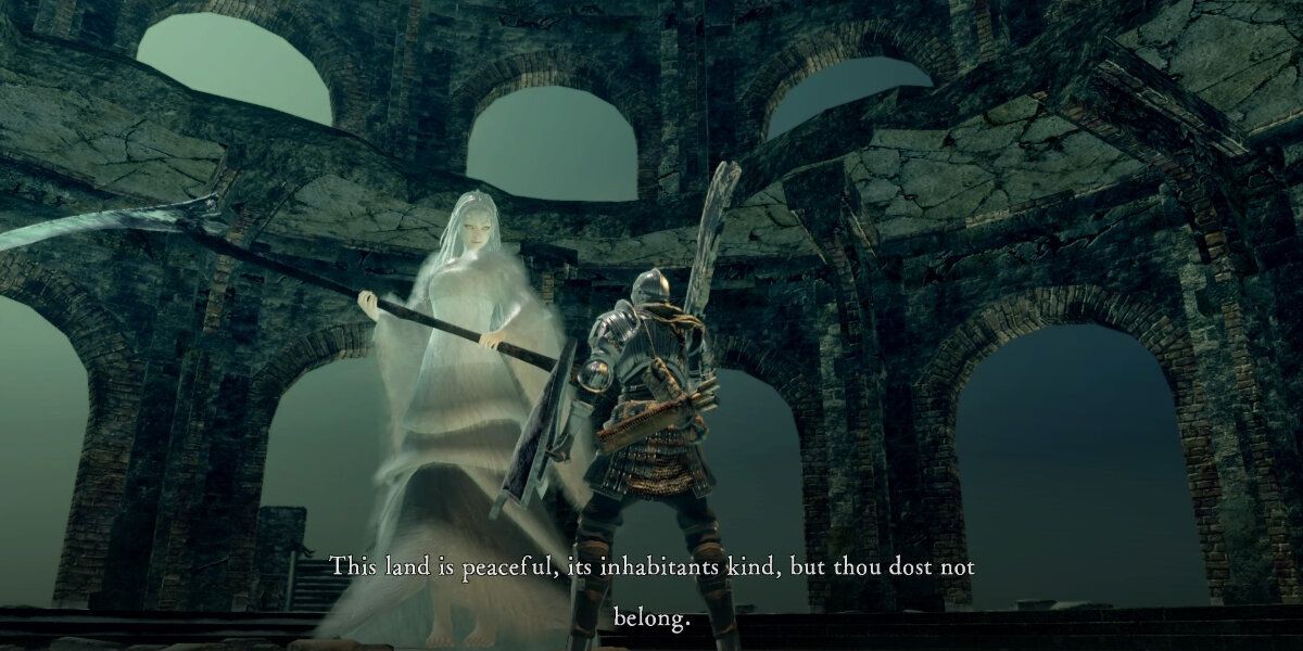 The half-dragon Priscilla delivers some dialog in Dark Souls.