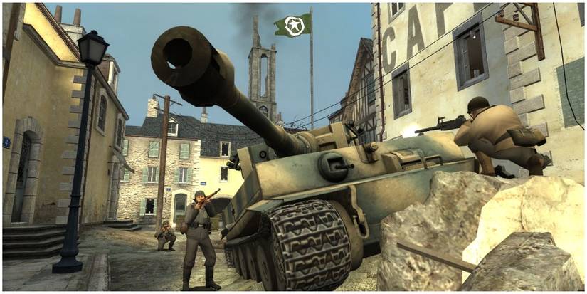 Day of Defeat An American soldier defending a flag from German soldiers