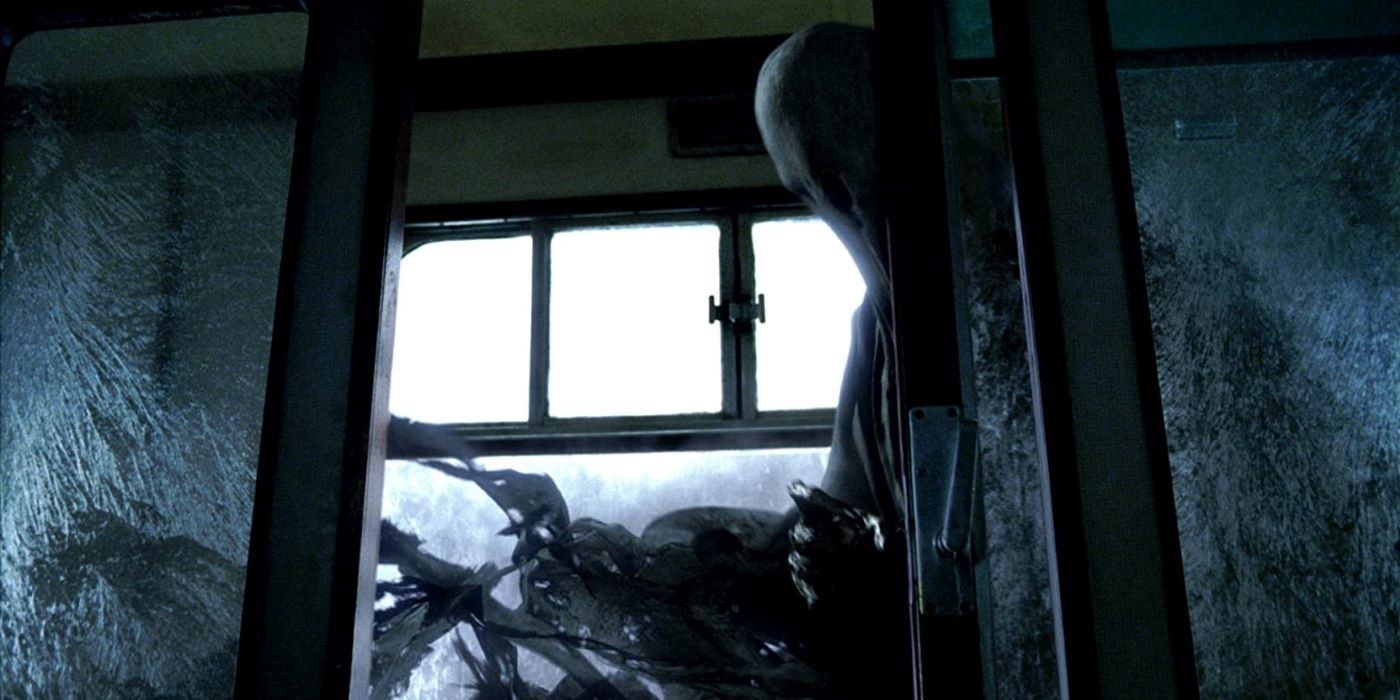 A dementor at a train cabin door in Harry Potter and the Prisoner of Azkaban