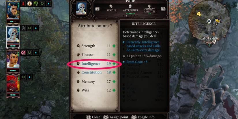 Intelligence marked in the Attribute list