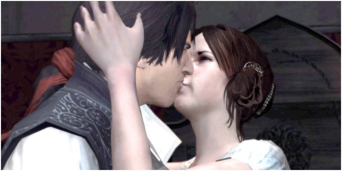 Эцио целует свою девушку-убийцу