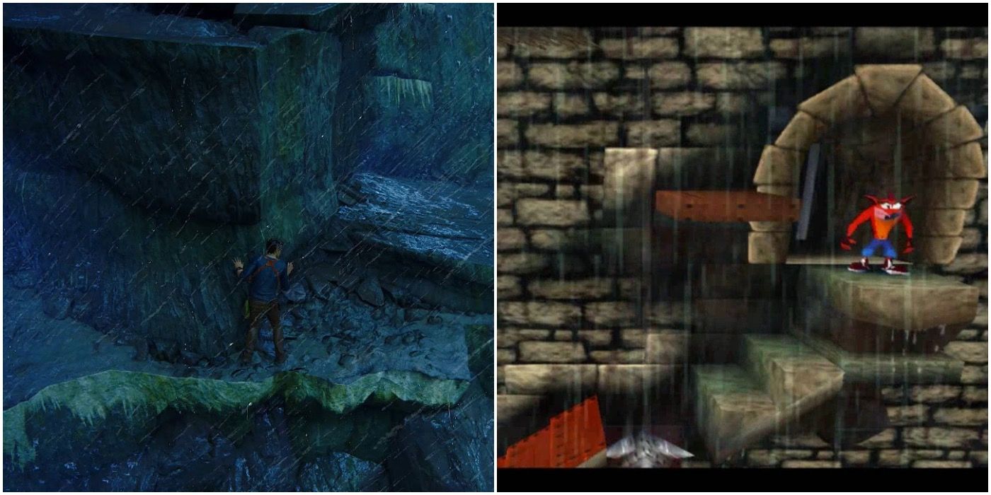 The Slippery Climb level, platforming in the rain