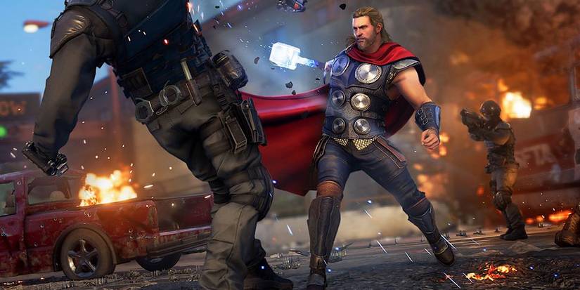 Thor using Mjolnir against NPCs