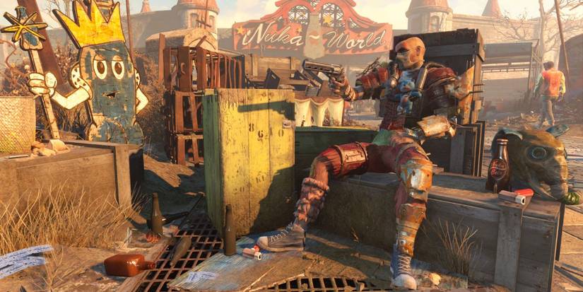 Fallout 4 Nuka World Raider Sitting On Crates