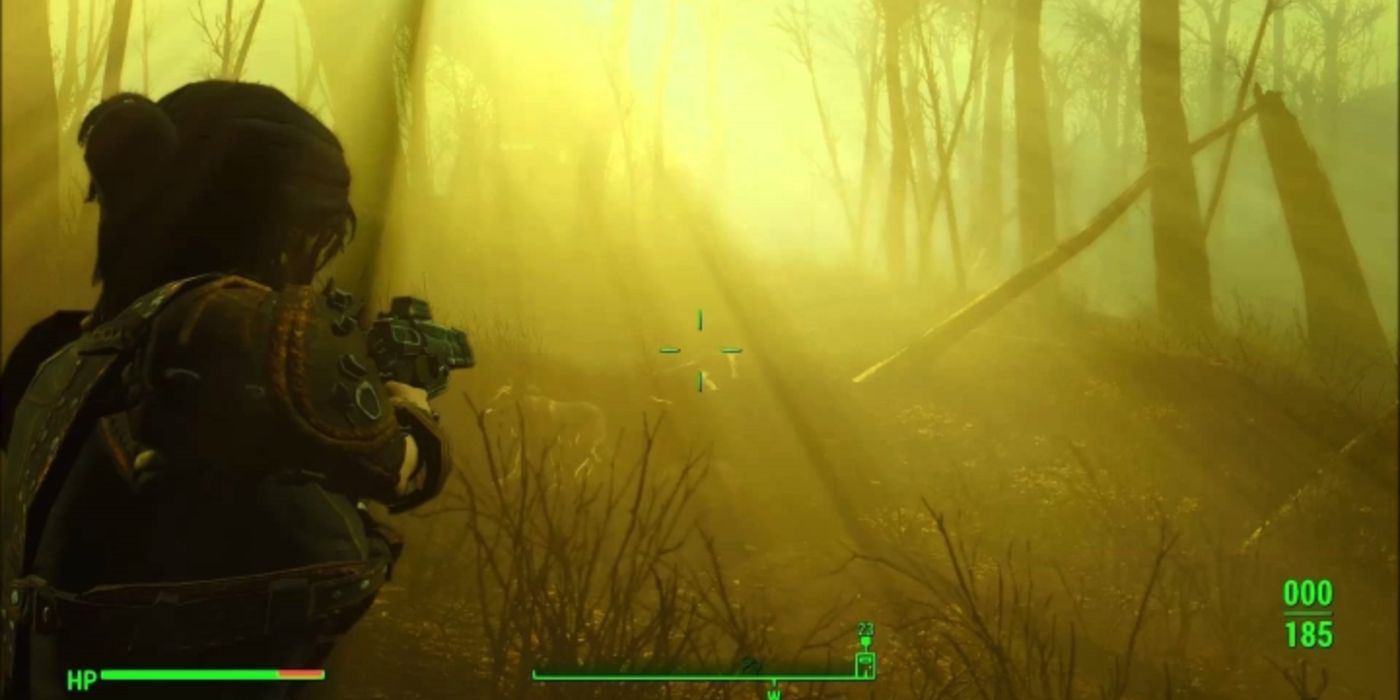 Fallout 4 Radiation Storm In Forest With Sole Survivor