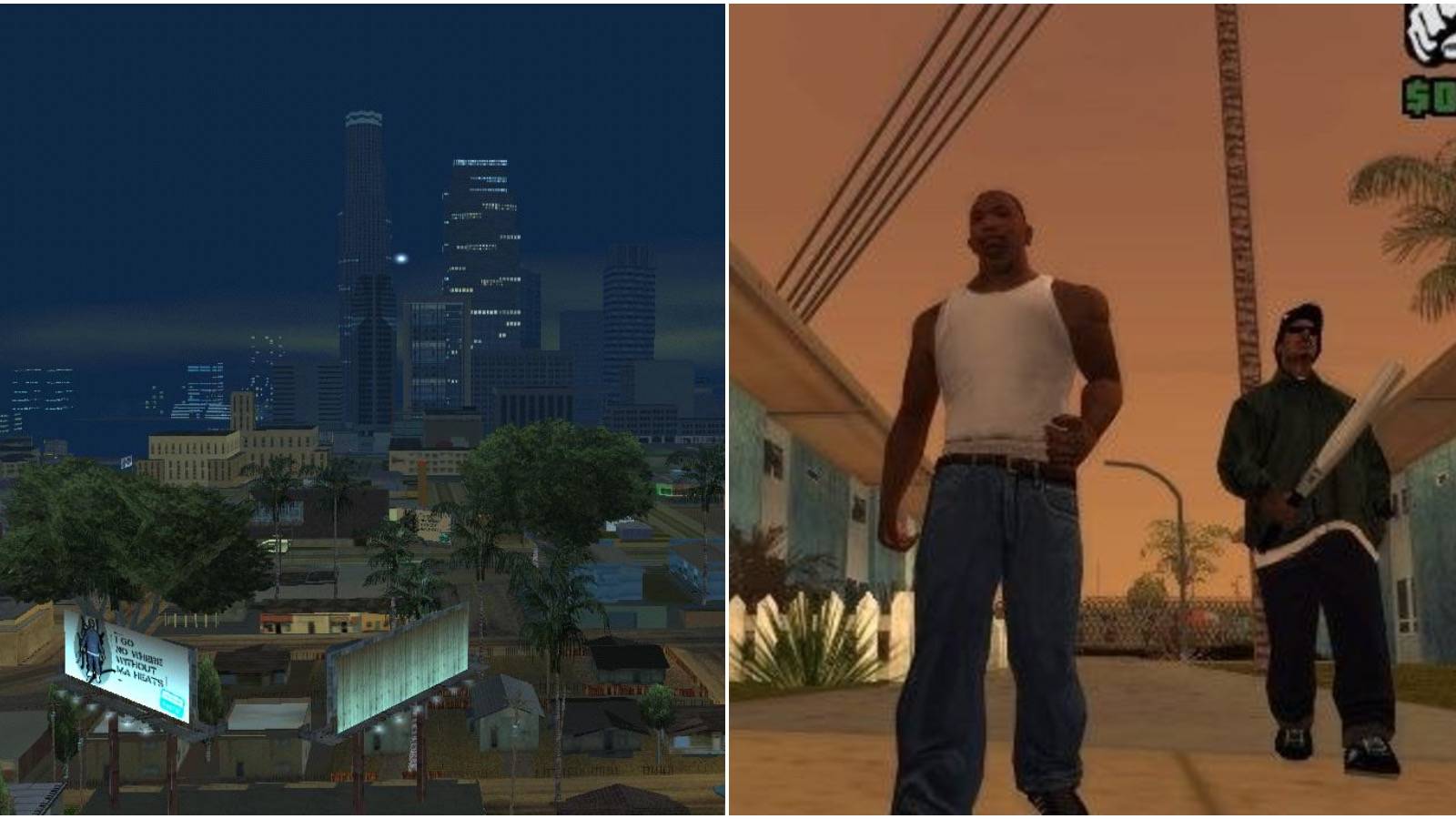 Downtown Los Santos and CJ walking with Ryder