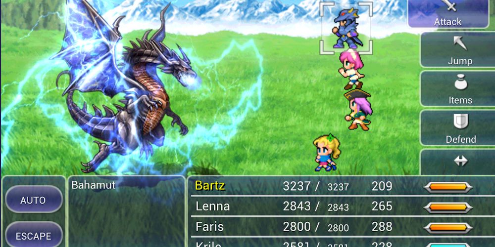 A boss fight against Bahamut in Final Fantasy V