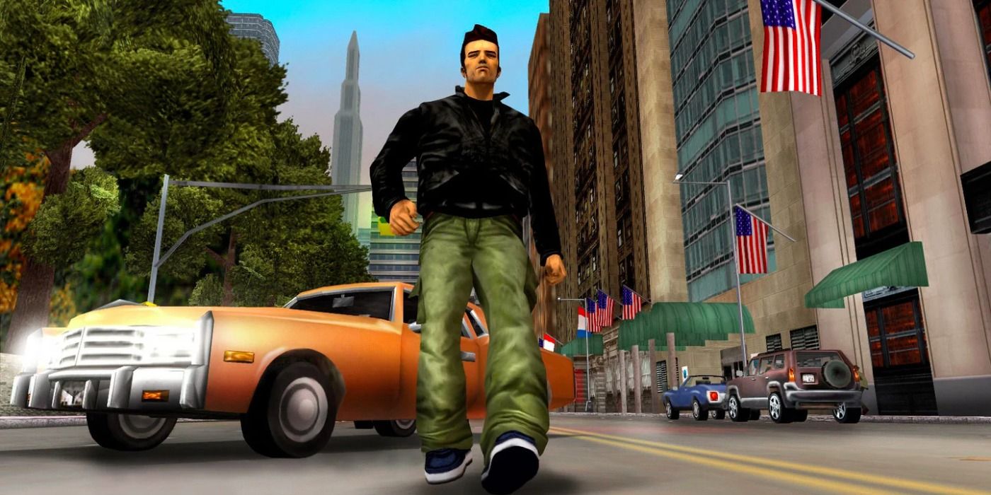 Screenshot of Claude From GTA III Walking Away From Vehicle