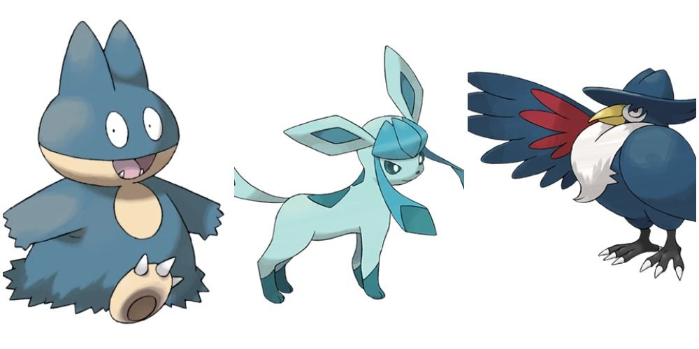 Munchlax, Glaceon, and Honchkrow from Gen 4 Pokemon