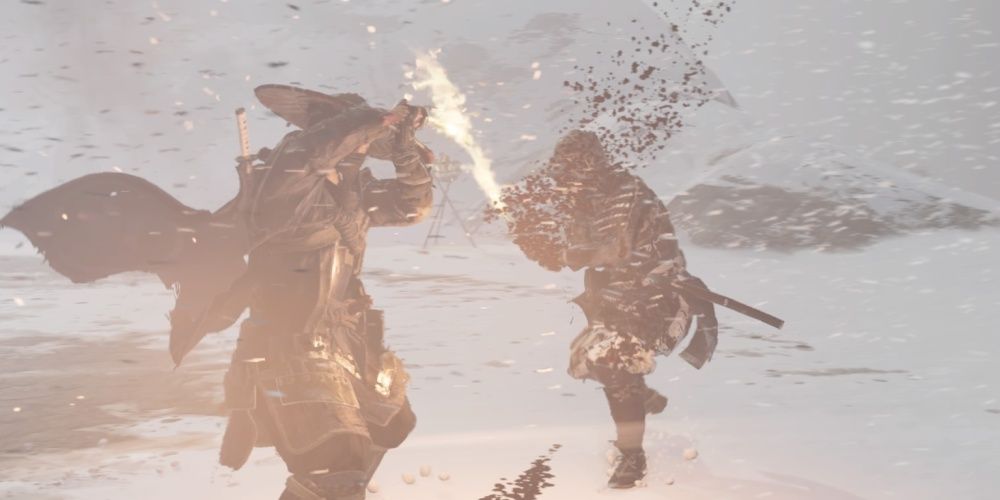 Snowy mountain fight in Ghost of Tsushima