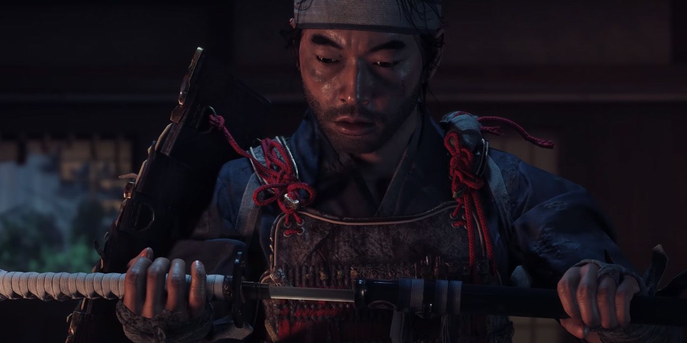 Jin holding sword in Ghost of Tsushima